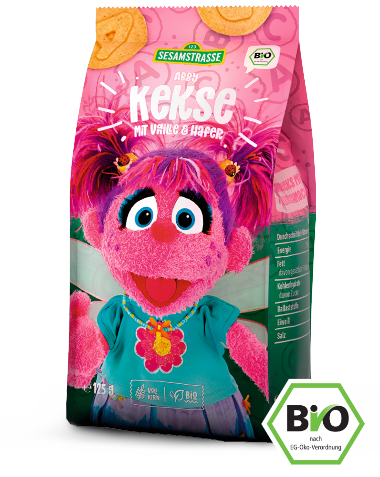 esamstraße Abby Kekse mit Vanille & Hafer: Bio-Vollkorngebäck in kindgerechter Verpackung mit fröhlichem Abby-Motiv