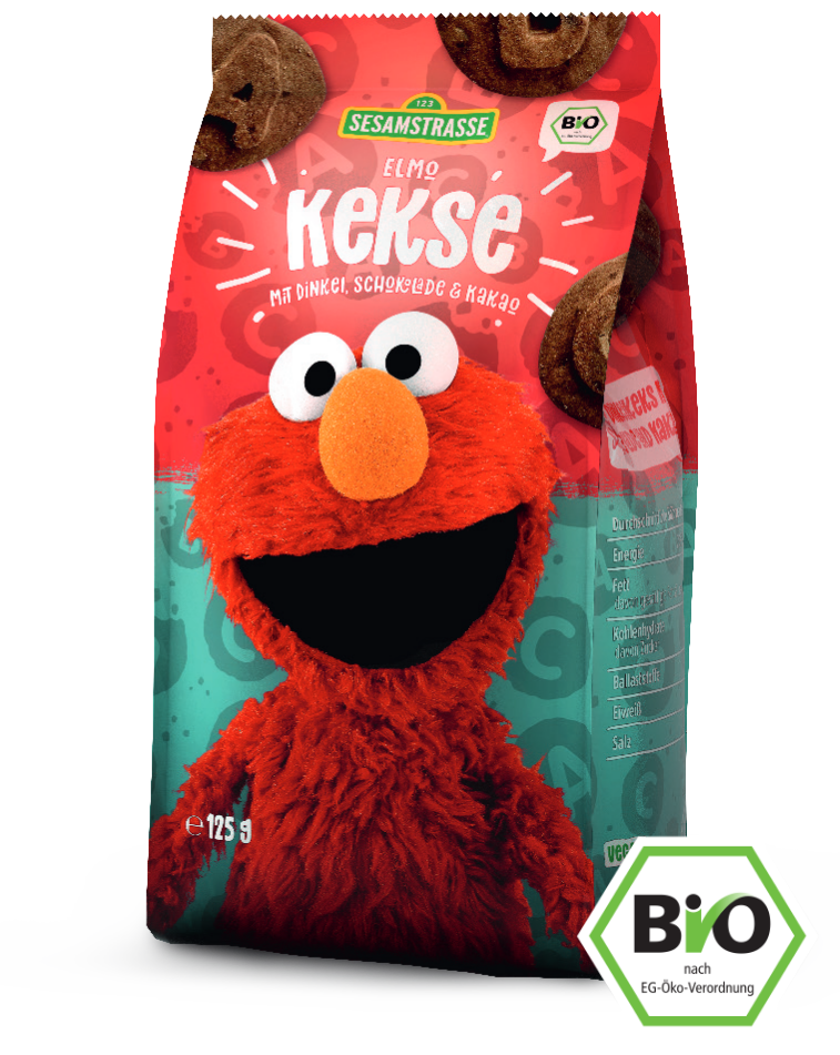 Sesamstraße Elmo Kekse mit Dinkel, Schokolade & Kakao: Bio-Kekse mit Vollkorn und Schokogeschmack, kindgerecht und lecker