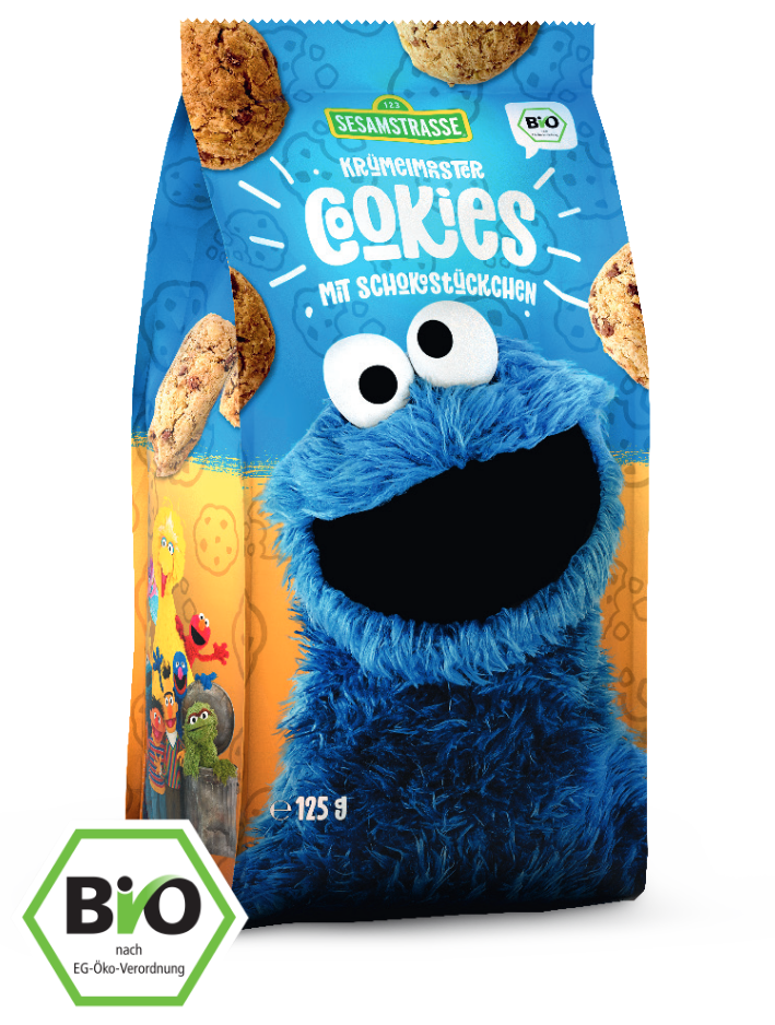 Sesamstraße Krümelmonster Cookies mit Schokostückchen: Bio-Kekse mit Vollkorn und Schokolade, ideal für kleine Keks-Fans