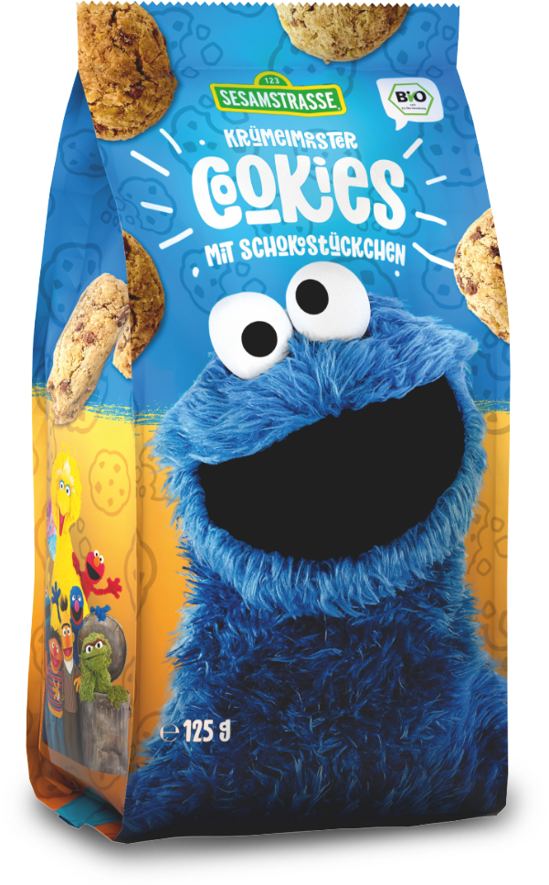 Sesamstraße Krümelmonster Cookies mit Schokostückchen: Bio-Kekse mit Vollkorn und Schokolade, ideal für kleine Keks-Fans