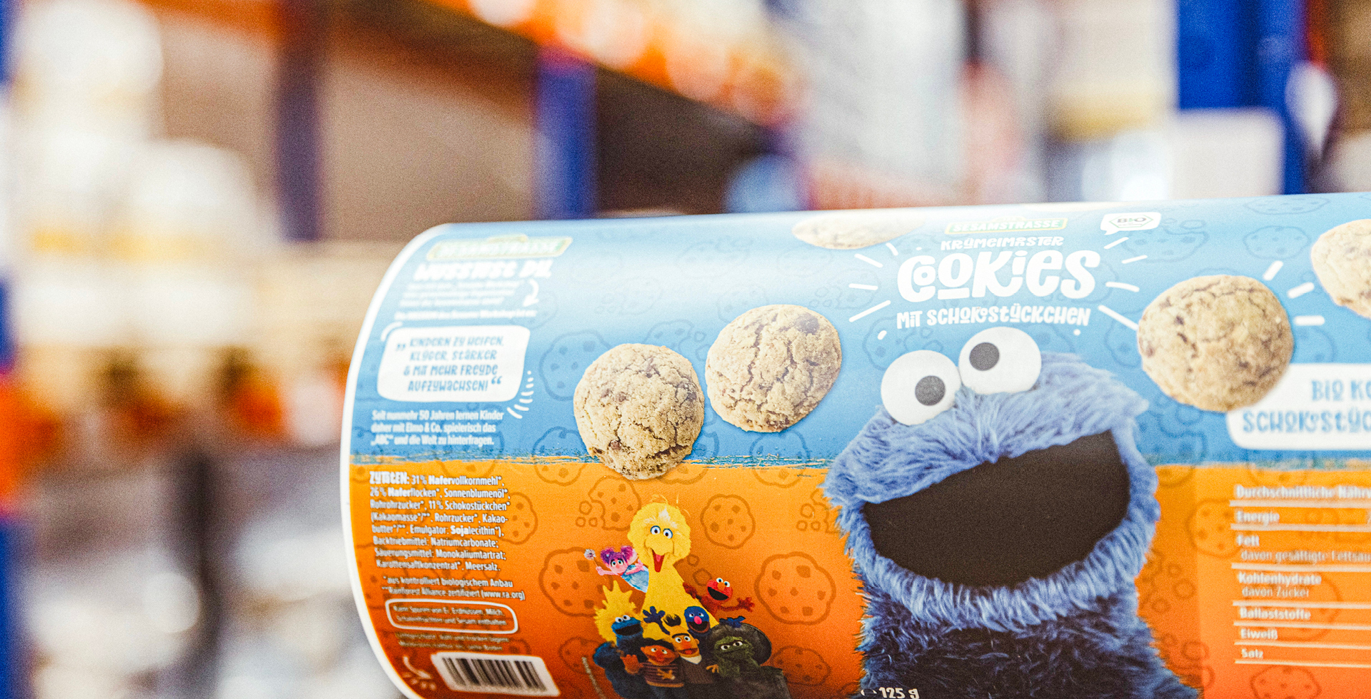 Folienrolle Sesamstrasse Krümelmonster Cookies mit lachendem Krümelmonster und Hafer-Schoko Cookies